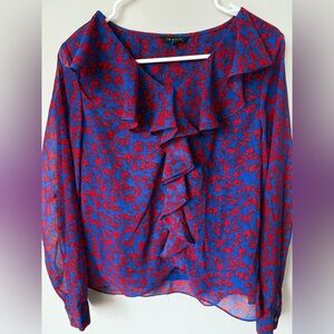 Floral Ruffle Blouse - Red and Blue